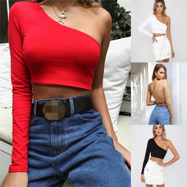 women's t-shirt tatest fashion one shoulder slope neckline t shirt solid long sleeve tshirt white black crop ladies
women's t-shirt tatest fashion one shoulder slope neckline t shirt solid long sleeve tshirt white black crop ladies