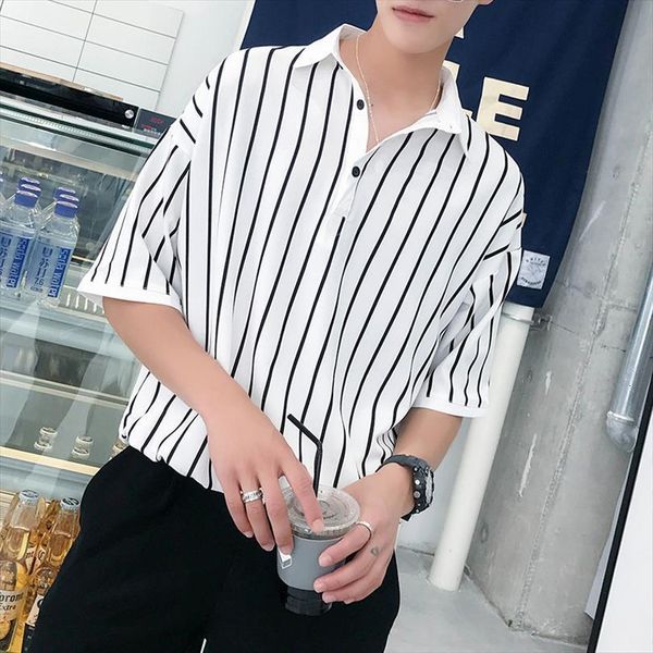 summer fashion vertical striped shirts men polo loose polyester shirt half sleeve dress, White;black
summer fashion vertical striped shirts men polo loose polyester shirt half sleeve dress, White;black
