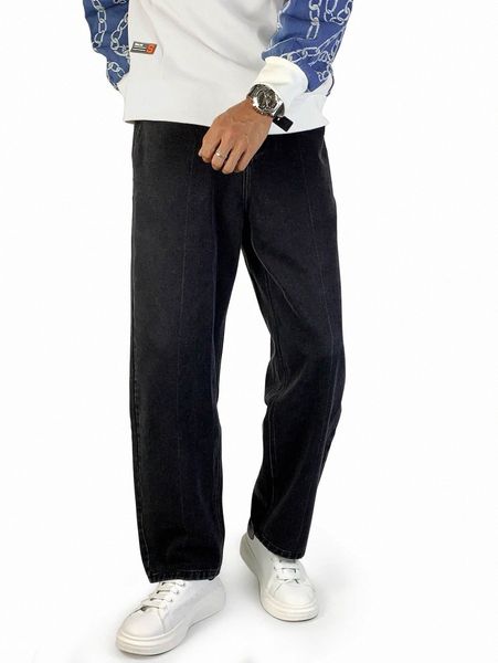 men slant pocket straight leg jeans t8o6#, Blue