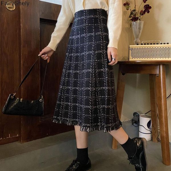 fairyshely vintage high waist plaid pleated skirt women 2021 autumn winter casual woolen mid lady korean tassel long skirts, Black
fairyshely vintage high waist plaid pleated skirt women 2021 autumn winter casual woolen mid lady korean tassel long skirts, Black