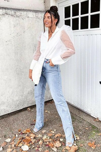 women's blouses & shirts puff sleeve women office lady mesh see through long button blouse sheer slim casual solid color 8i6w, White
women's blouses & shirts puff sleeve women office lady mesh see through long button blouse sheer slim casual solid color 8i6w, White