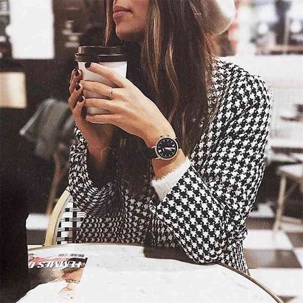 houndstooth plaid vintage blazer coat women winter thick belt office ladies knitted 210427, Black;brown
houndstooth plaid vintage blazer coat women winter thick belt office ladies knitted 210427, Black;brown