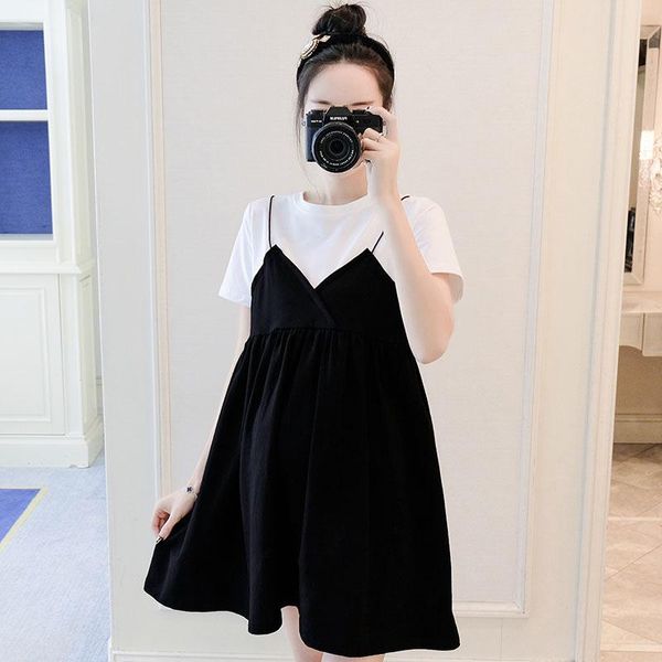 159# maternity dress summer short sleeves false o neck loose stylish pregnant women mom dresses, White
159# maternity dress summer short sleeves false o neck loose stylish pregnant women mom dresses, White