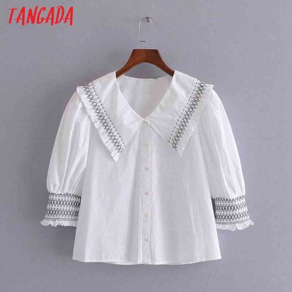 women retro embroidery oversize collar sleeve chic female short blouse shirt 3h82 210416, White
women retro embroidery oversize collar sleeve chic female short blouse shirt 3h82 210416, White