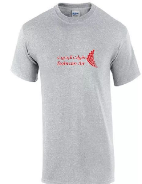 bahrain air red logo aviation airline sport gray cotton t-shirt, White;black
bahrain air red logo aviation airline sport gray cotton t-shirt, White;black