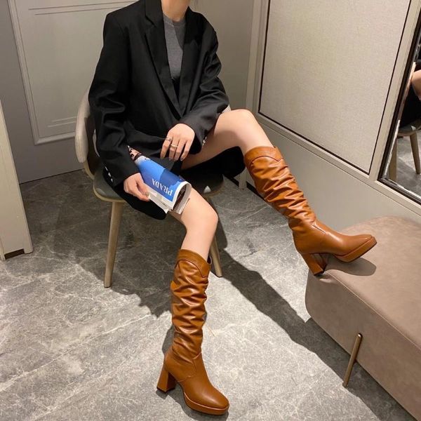 boots round toe women knee high knight booties autumn winter western platform shoes slip on spike heels pumps woman, Black
boots round toe women knee high knight booties autumn winter western platform shoes slip on spike heels pumps woman, Black