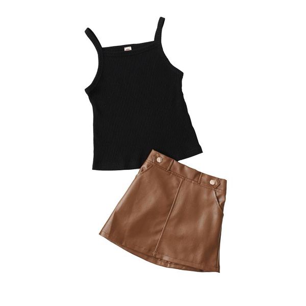 children girls summer clothes sleeveless rib knit + mini leather skirt set kid clothing 2-6 years sets, White
children girls summer clothes sleeveless rib knit + mini leather skirt set kid clothing 2-6 years sets, White