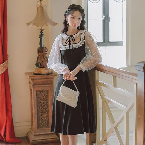 casual dresses elegant evening robes autumn bow round neck double-layer lace ruffle stitching puff sleeve sweet cute retro french dress, Black;gray
casual dresses elegant evening robes autumn bow round neck double-layer lace ruffle stitching puff sleeve sweet cute retro french dress, Black;gray