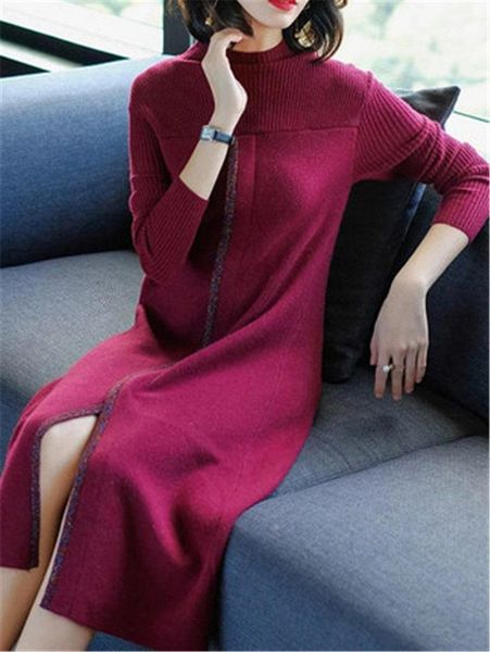 casual dresses wine red dress women autumn winter fashion split sweater loose elegant knitted femme vestidos robes f2541, Black;gray
casual dresses wine red dress women autumn winter fashion split sweater loose elegant knitted femme vestidos robes f2541, Black;gray