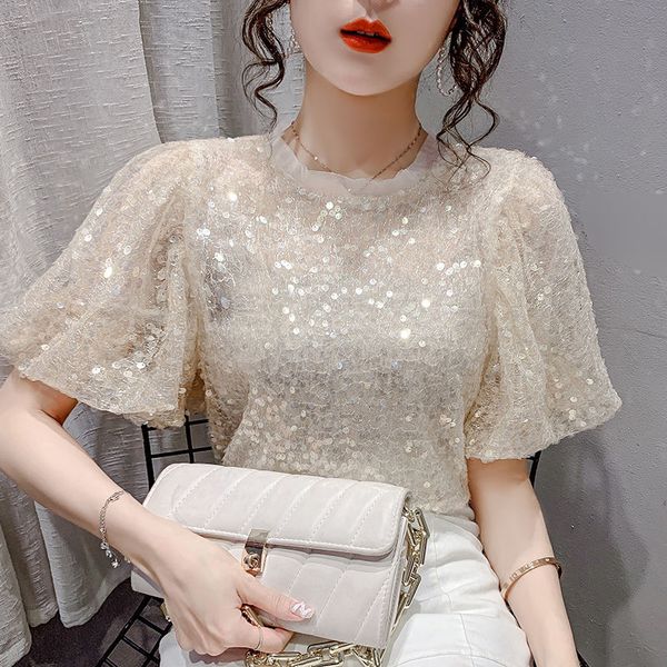 women's blouses & shirts mulheres verão vintage lantejoulas blusas senhoras sólido o-pescoço oco manga curta brilhante camisa feminina, White
women's blouses & shirts mulheres verão vintage lantejoulas blusas senhoras sólido o-pescoço oco manga curta brilhante camisa feminina, White