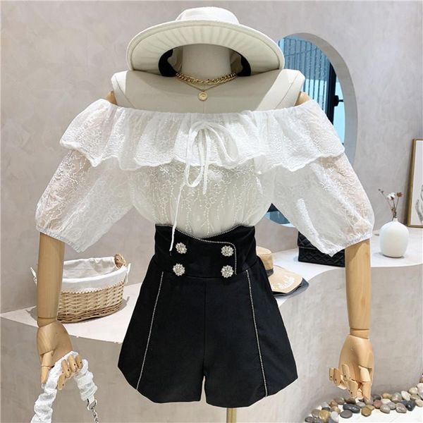 women's blouses & shirts clothing summer 2021 fashion temperament off shoulder puff sleeve sweet lace shirt top, White
women's blouses & shirts clothing summer 2021 fashion temperament off shoulder puff sleeve sweet lace shirt top, White