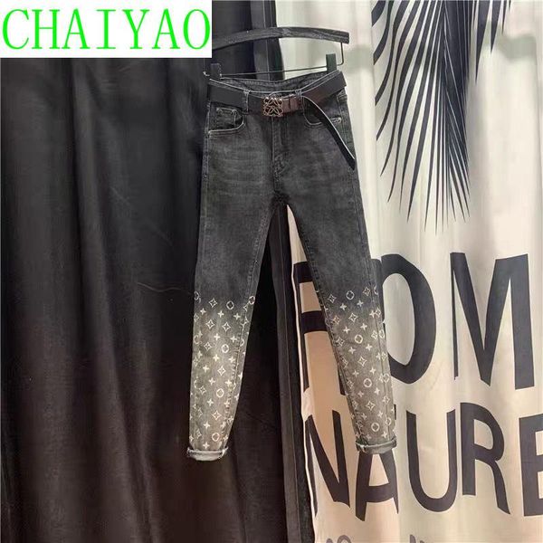 spring and summer jeans women's high waist slim fashion print versatile foreign style leggings, Blue
spring and summer jeans women's high waist slim fashion print versatile foreign style leggings, Blue