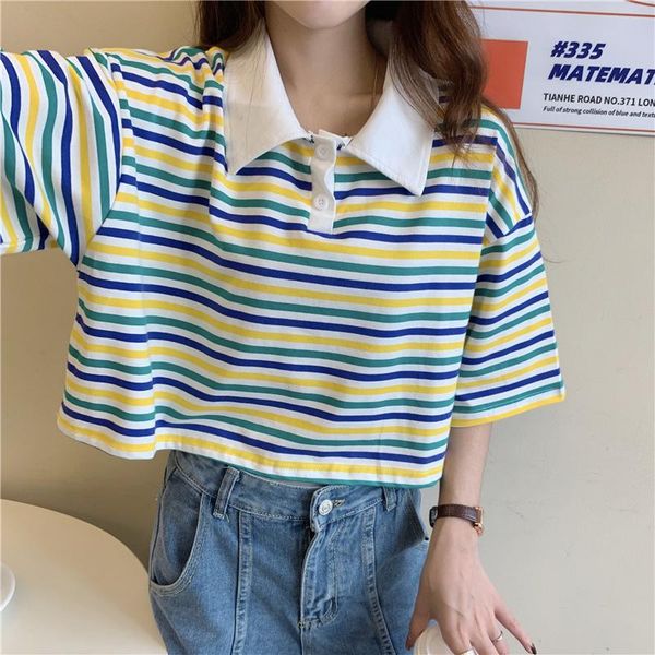 summer harajuku women's t-shirts korean rainbow stripes lapel t-shirt female loose casual fashion top, White
summer harajuku women's t-shirts korean rainbow stripes lapel t-shirt female loose casual fashion top, White