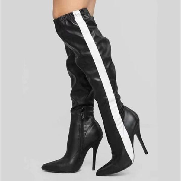 boots big size 43 sewing women pointed toe half-side zip striped knee high stretch quality heel for ladies, Black
boots big size 43 sewing women pointed toe half-side zip striped knee high stretch quality heel for ladies, Black