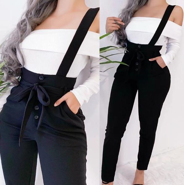 women's pants & capris elegant black women overalls fashion girls loose solid jumpsuit trousers ladies high waist overall streetwear ca, Black;white
women's pants & capris elegant black women overalls fashion girls loose solid jumpsuit trousers ladies high waist overall streetwear ca, Black;white