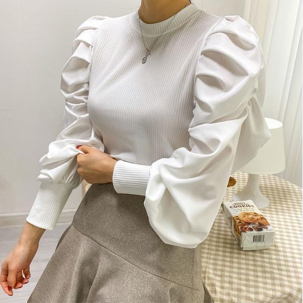 women's blouses & shirts cbafu korean chic knitted patchwork puff sleeve blouse women pullover long solid office lady ol ladies n457, White
women's blouses & shirts cbafu korean chic knitted patchwork puff sleeve blouse women pullover long solid office lady ol ladies n457, White