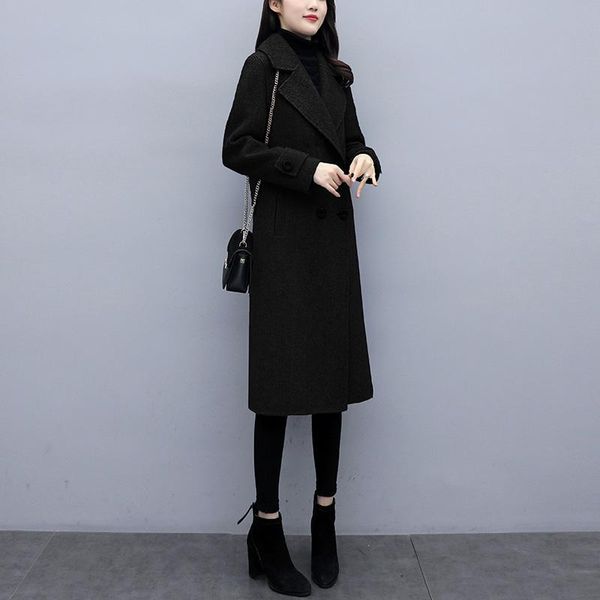 women's wool & blends winter autumn thickened mid length woolen jacket women korean version warm office ladies outwear classic over kne, Black
women's wool & blends winter autumn thickened mid length woolen jacket women korean version warm office ladies outwear classic over kne, Black