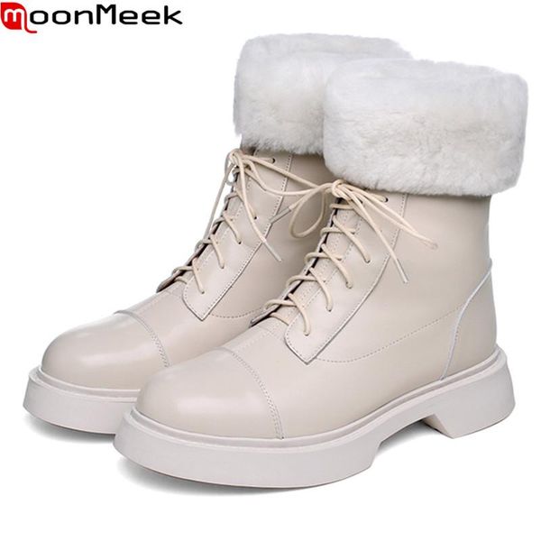 boots moonmeek 2021 genuine leather med heels round toe keep warm ankle fashion lace up winter women rice white, Black
boots moonmeek 2021 genuine leather med heels round toe keep warm ankle fashion lace up winter women rice white, Black