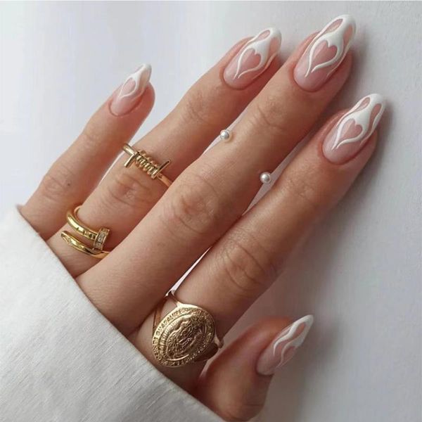 false nails 24pcs detachable almond white flame fake artificial wearable full cover nail tips fashion manicure tool, Red;gold
false nails 24pcs detachable almond white flame fake artificial wearable full cover nail tips fashion manicure tool, Red;gold