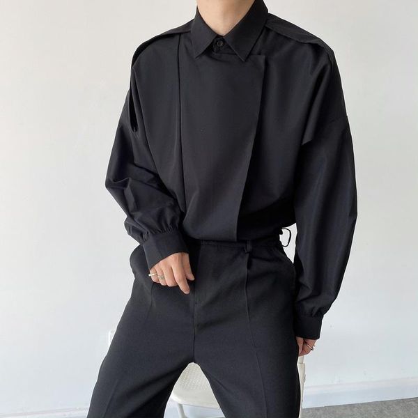 men's casual shirts men folded long sleeve niche fashion loose korean japanese harajuku streetwear shirt male, White;black
men's casual shirts men folded long sleeve niche fashion loose korean japanese harajuku streetwear shirt male, White;black