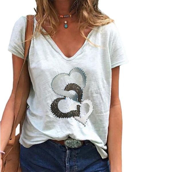 women's t-shirt summer fashion heart print casual for women short sleeve v neck female tees basic pullover plus size streetwear, White
women's t-shirt summer fashion heart print casual for women short sleeve v neck female tees basic pullover plus size streetwear, White
