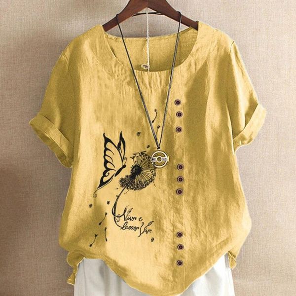 women's blouses & shirts blouse 2021 summer dandelion butterfly print button large size cotton linen o-neck loose shirt femme, White
women's blouses & shirts blouse 2021 summer dandelion butterfly print button large size cotton linen o-neck loose shirt femme, White