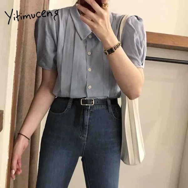 yitimuceng ruched button up shirt women office lady korean fashion blouse blue short puff sleeve straight summer 210601, White
yitimuceng ruched button up shirt women office lady korean fashion blouse blue short puff sleeve straight summer 210601, White