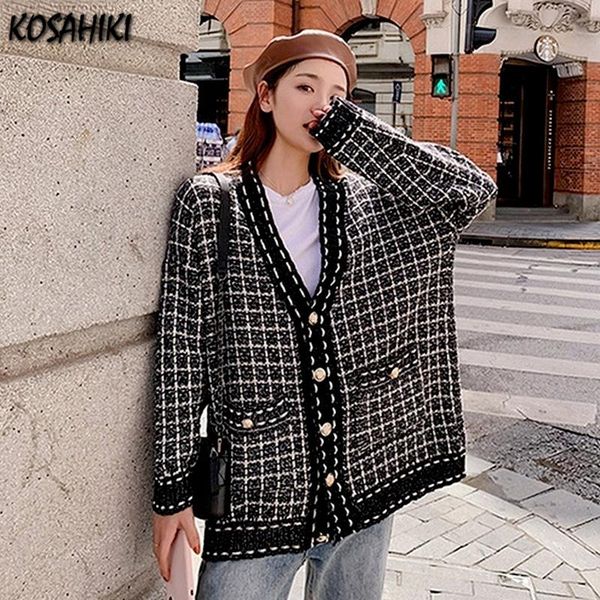 women's knits & tees kosahiiki korean woman sweater loose plaid cardigan fall 2021 knitted single breasted jackets v neck long sleeve, White
women's knits & tees kosahiiki korean woman sweater loose plaid cardigan fall 2021 knitted single breasted jackets v neck long sleeve, White