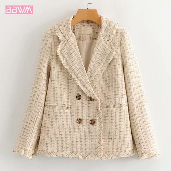small fragrance lapel long sleeve women's jacket autumn korean version of temperament tweed fringed loose wild female 210507, Black;brown
small fragrance lapel long sleeve women's jacket autumn korean version of temperament tweed fringed loose wild female 210507, Black;brown