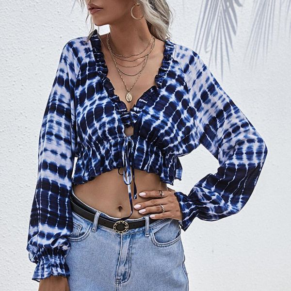 women's blouses & shirts women deep v neck crop cardigan blouse tie dye lantern sleeve front ruffle hem casual loose spring croppe, White
women's blouses & shirts women deep v neck crop cardigan blouse tie dye lantern sleeve front ruffle hem casual loose spring croppe, White