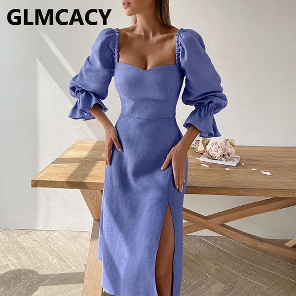 casual dresses women square neck half sleeve slit elegant party dress, Black;gray
casual dresses women square neck half sleeve slit elegant party dress, Black;gray