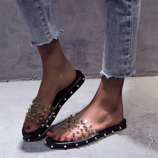 slippers siddons pvc transparent women summer sandals open toe gold rivets studs ladies beach flat shoes woman gladiator slipper, Black
slippers siddons pvc transparent women summer sandals open toe gold rivets studs ladies beach flat shoes woman gladiator slipper, Black