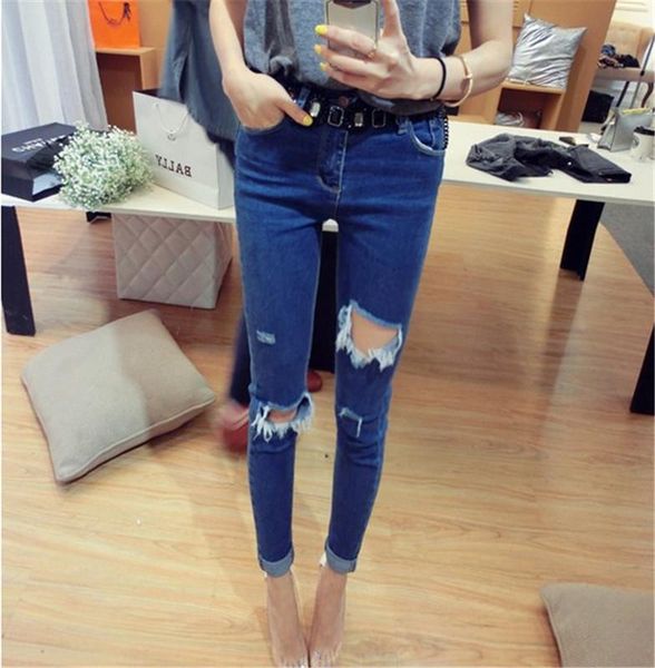 women's jeans 2021 pattern korean knee holes woman bound feet pencil pants trousers, Blue
women's jeans 2021 pattern korean knee holes woman bound feet pencil pants trousers, Blue