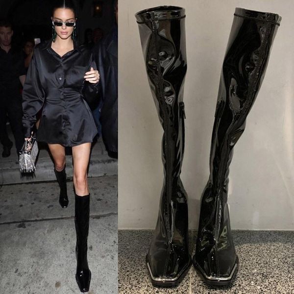 dress shoes star kendou same boots net red small white metal square knee high tube thick heel women winter plush, Black
dress shoes star kendou same boots net red small white metal square knee high tube thick heel women winter plush, Black