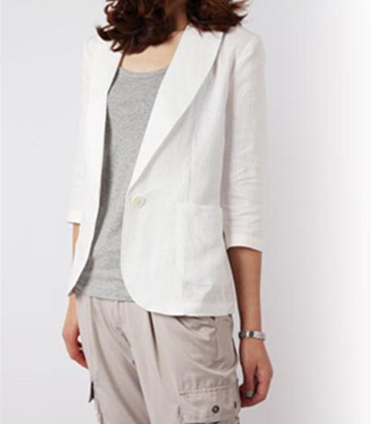 women's suits & blazers plus size white cotton and linen jacket women femme summer short slim three quarter sleeve leisure coat office, White;black
women's suits & blazers plus size white cotton and linen jacket women femme summer short slim three quarter sleeve leisure coat office, White;black