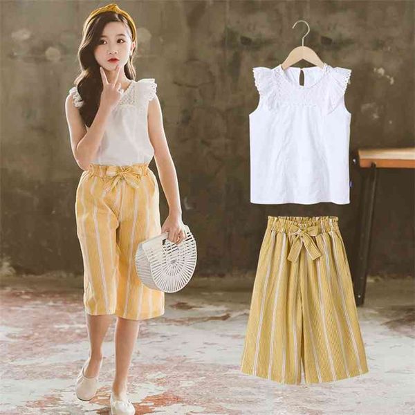 summer toddler girl clothes set cotton fashion sleeveless t-shirts and stripe wide leg pants teenage white 2 piece sets 210622
summer toddler girl clothes set cotton fashion sleeveless t-shirts and stripe wide leg pants teenage white 2 piece sets 210622