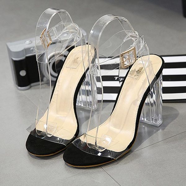 women's transparent high heel sandals buckle belt pump 11cm crystal open toe large size 2021 pvc fashion, Black
women's transparent high heel sandals buckle belt pump 11cm crystal open toe large size 2021 pvc fashion, Black