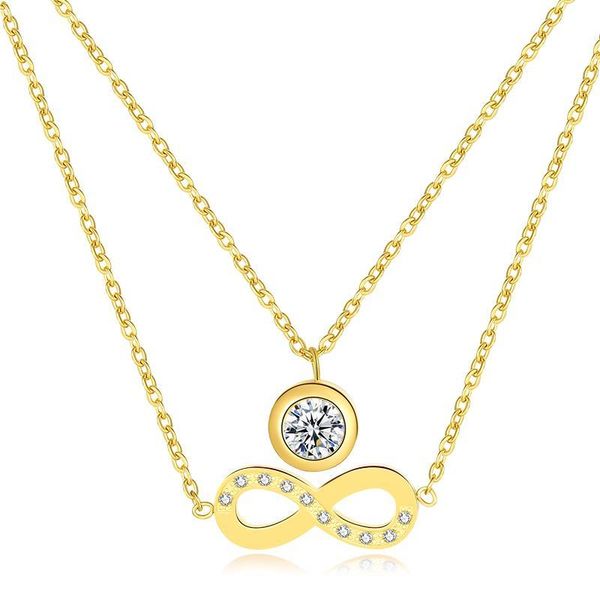 pendant necklaces 8-shaped double chain zircon hanging necklace stainless steel link gold color for women infinity, Silver 
pendant necklaces 8-shaped double chain zircon hanging necklace stainless steel link gold color for women infinity, Silver