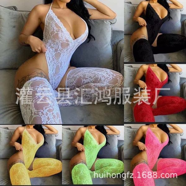 lingerie two piece set of lace open breast deep v-neck stockings, Black;white
lingerie two piece set of lace open breast deep v-neck stockings, Black;white