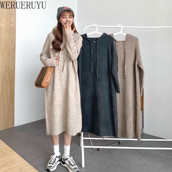 werueruyu women knitted sweater sport hooded dress long sleeve casual loose fashion warm dresses winter plus size clothes 210608, Black;gray
werueruyu women knitted sweater sport hooded dress long sleeve casual loose fashion warm dresses winter plus size clothes 210608, Black;gray