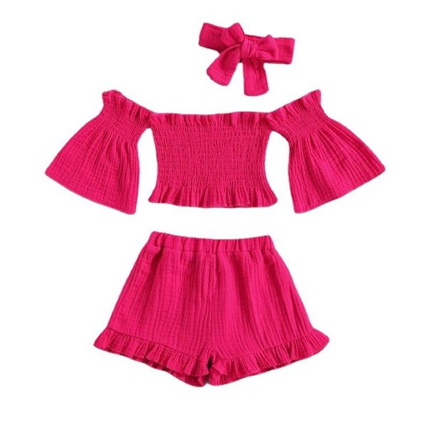 clothing sets girls summer suit solid color long-sleeved off-shoulder + shorts headband cotton sports three-piece, White
clothing sets girls summer suit solid color long-sleeved off-shoulder + shorts headband cotton sports three-piece, White