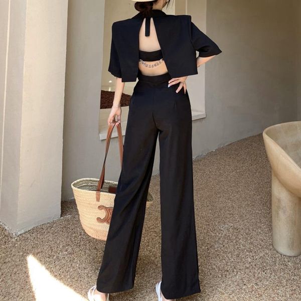 women's two piece pants set women crop short sleeve coat + wide leg suit sets streetwear 2 womens outfits, White
women's two piece pants set women crop short sleeve coat + wide leg suit sets streetwear 2 womens outfits, White