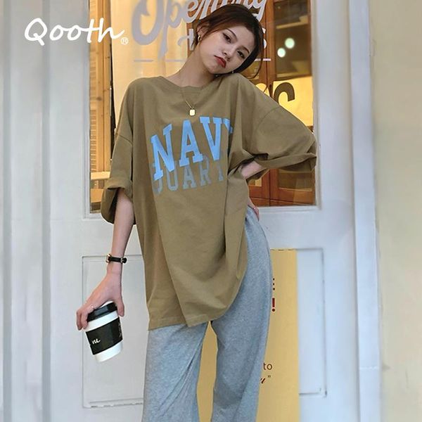 women's t-shirt qooth oversized letter printed causal o-neck short sleeve all match loose summer shirt mid-length qt794, White
women's t-shirt qooth oversized letter printed causal o-neck short sleeve all match loose summer shirt mid-length qt794, White