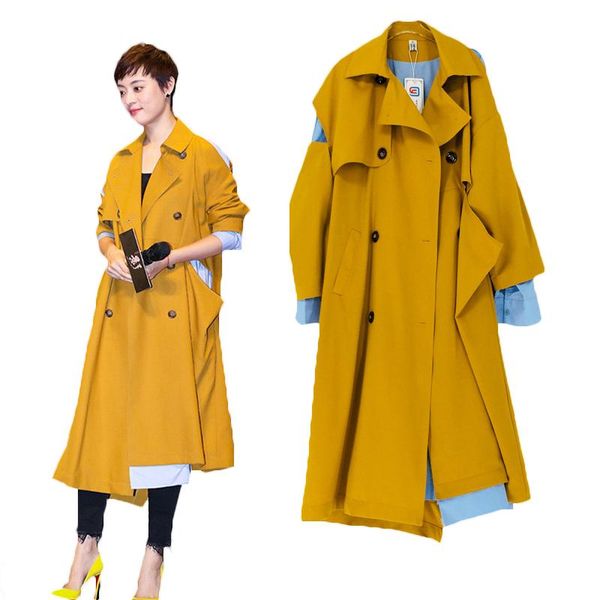 women's trench coats windbreaker mid-length yellow stitching double-breasted 2021 spring autumn 66c, Tan;black
women's trench coats windbreaker mid-length yellow stitching double-breasted 2021 spring autumn 66c, Tan;black