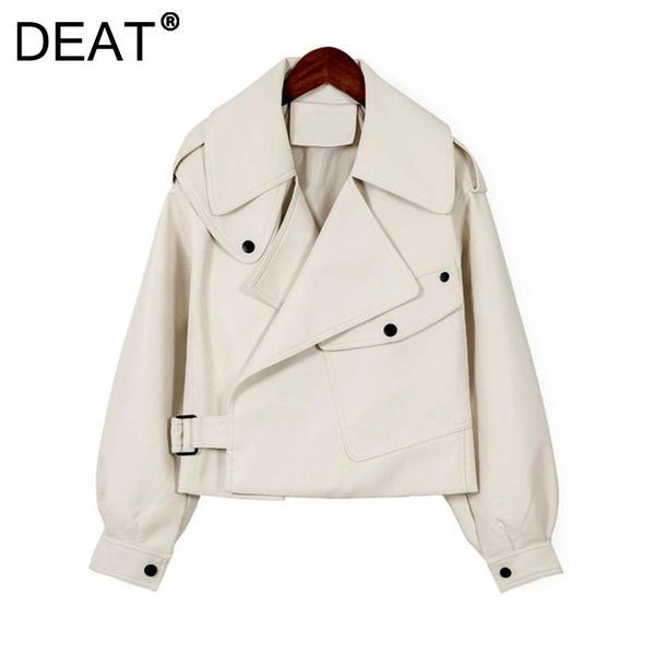women's leather & faux deat women white jacket irregular turn down collar long sleeve pockets fashion designed autumn winter 2021 11d22, Black
women's leather & faux deat women white jacket irregular turn down collar long sleeve pockets fashion designed autumn winter 2021 11d22, Black