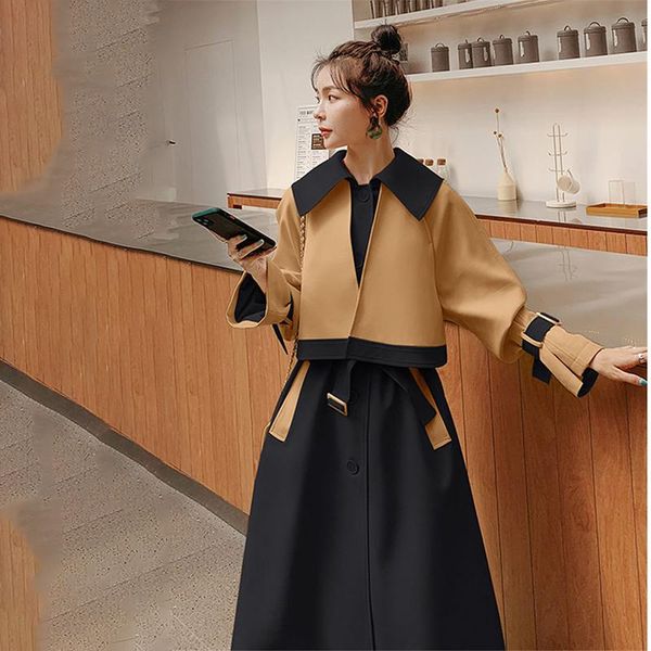 women's trench coats windbreaker women nice stitching fake two piece mid-length spring autumn british style cloak coat y87, Tan;black
women's trench coats windbreaker women nice stitching fake two piece mid-length spring autumn british style cloak coat y87, Tan;black