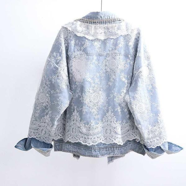 women's jackets lace patchwork denim women turn down collar long sleeve coat female single breasted chic outerwear, Black;brown
women's jackets lace patchwork denim women turn down collar long sleeve coat female single breasted chic outerwear, Black;brown