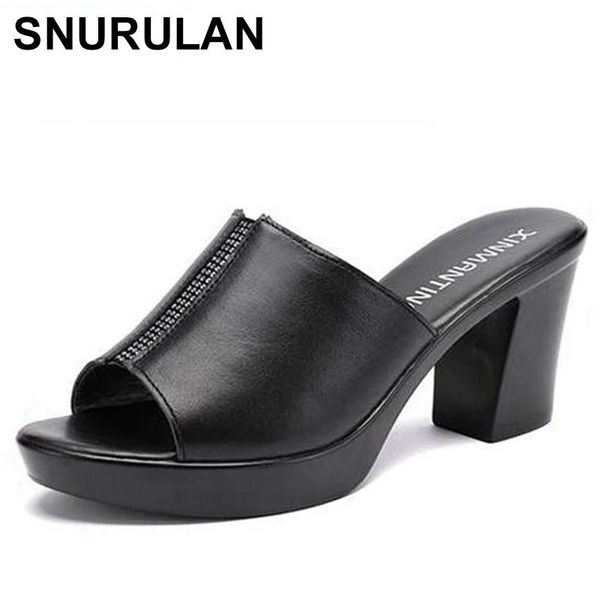 slippers snurulan women summer genuine leather ladies shoes square high heel rhinestone platform peep toe fashion mature female, Black
slippers snurulan women summer genuine leather ladies shoes square high heel rhinestone platform peep toe fashion mature female, Black