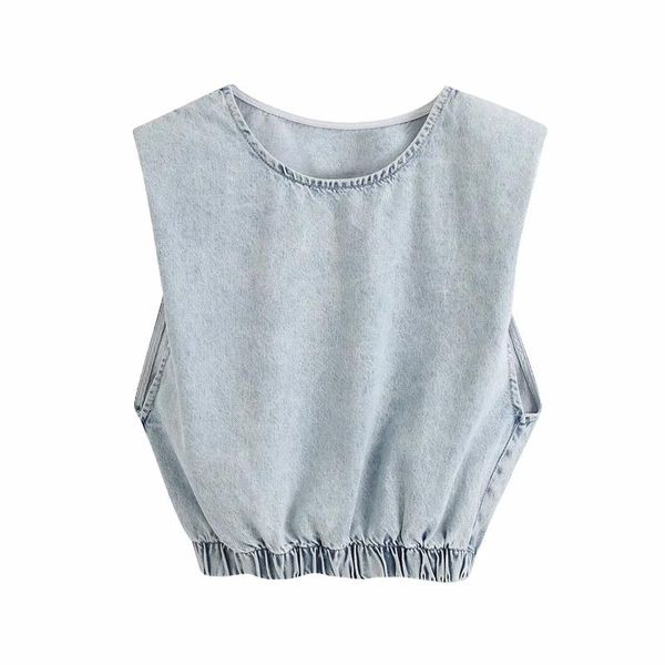 women's blouses & shirts wash denim elastic hem short blouse women summer 2021 stylish sleeveless femme casual loose crop s7372, White
women's blouses & shirts wash denim elastic hem short blouse women summer 2021 stylish sleeveless femme casual loose crop s7372, White