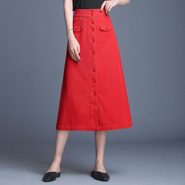 skirts summer fall fashion womens female high waist red black button long denim skirt , spring 2021 3xl 4xl jean for women
skirts summer fall fashion womens female high waist red black button long denim skirt , spring 2021 3xl 4xl jean for women